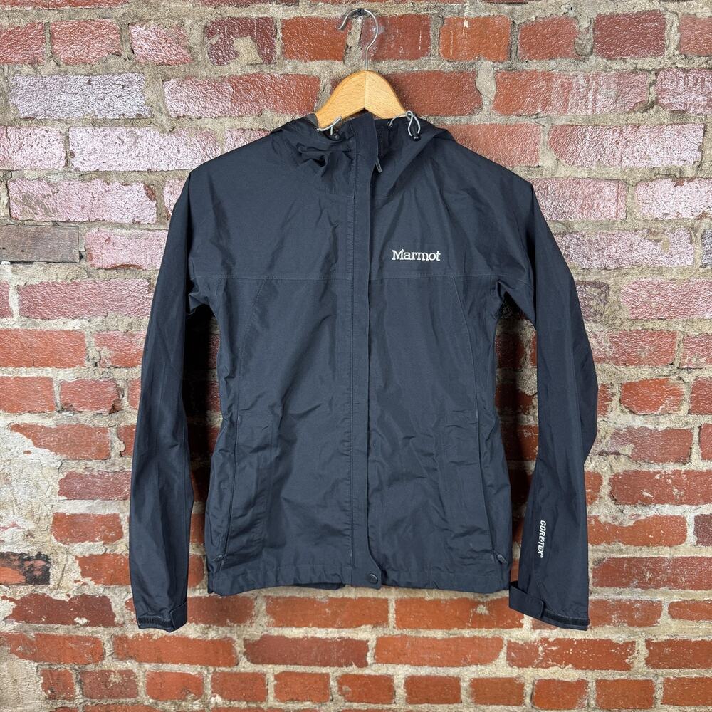 Marmot Jacket Womens XS Black Gore Tex Waterproof Hooded Rain Shell Outdoor